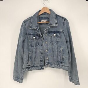 Stoosh Denim Jacket Womens Large Blue Jean Vintage Style JKJR3465